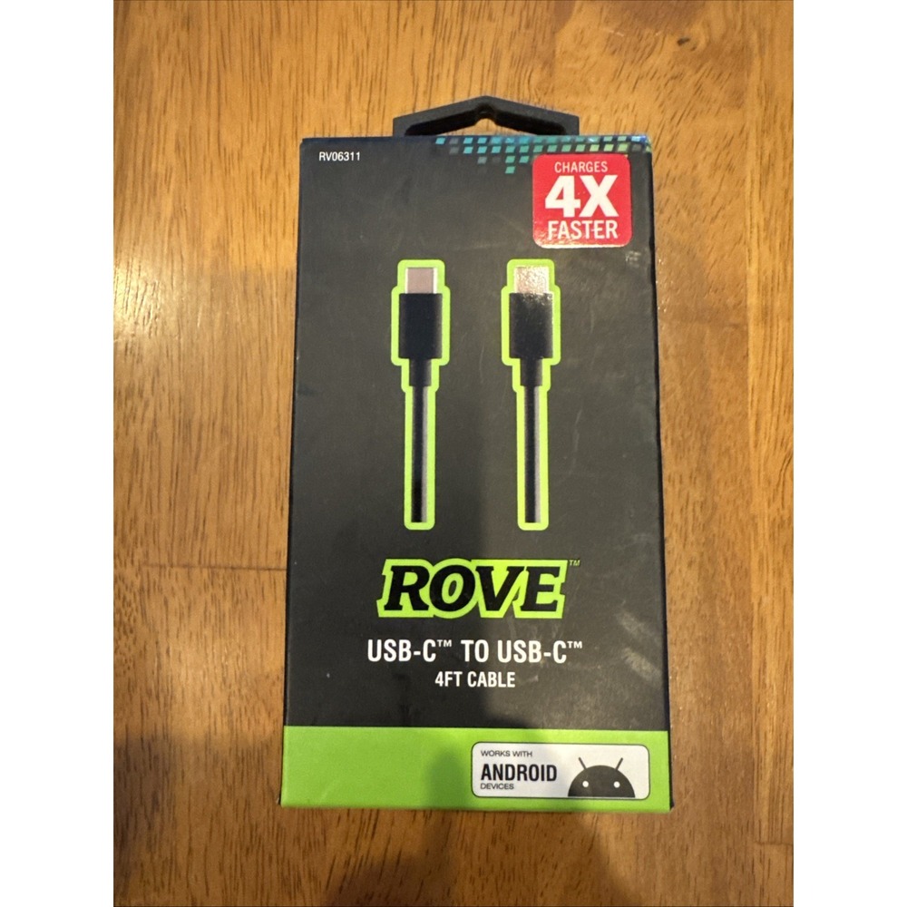ROVE USB-C to USB-C Cable Black 4FT Charges 4X Faster